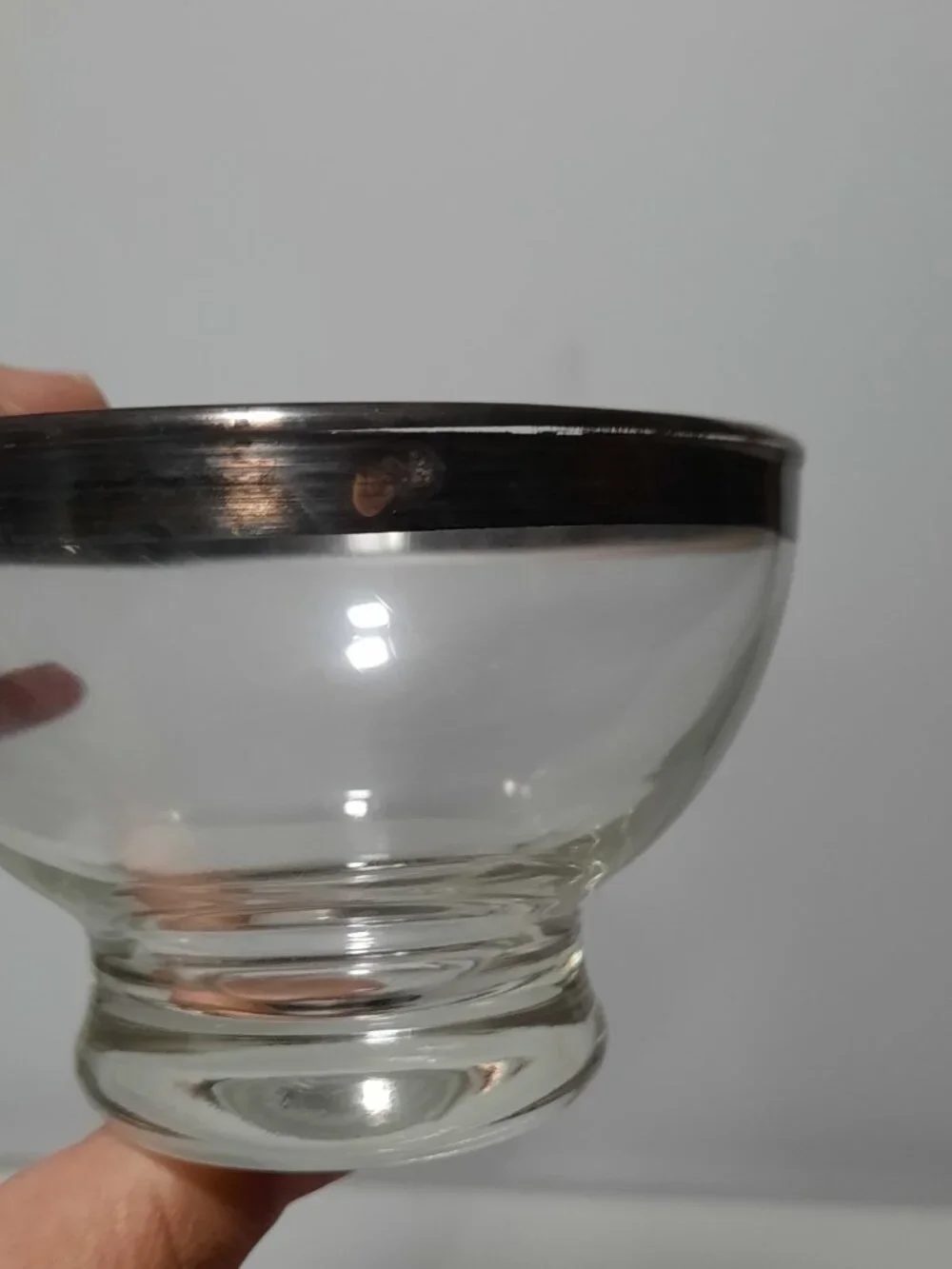 Vintage MCM 3 Bowl Silverplate Rim Glass Condiment Relish Caddy Wood Base